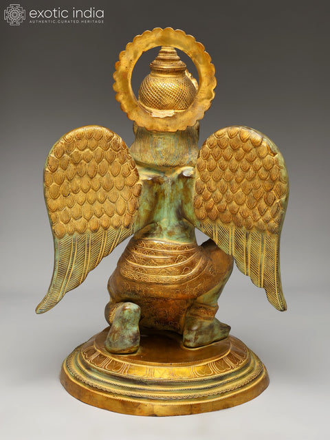 28" Sitting Garuda in Namaskar Mudra (Vahana of Lord Vishnu) | Brass Statue