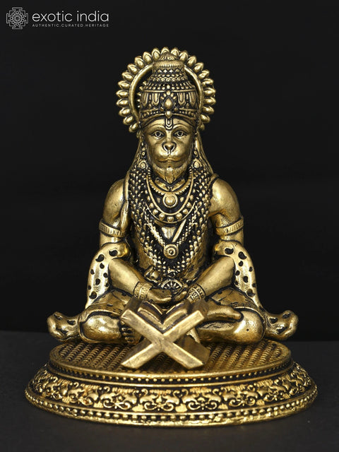 3" Small Superfine Lord Hanuman Meditating with Ram Naam Book | Brass Statue