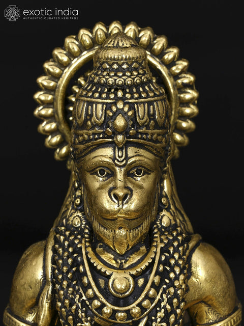 3" Small Superfine Lord Hanuman Meditating with Ram Naam Book | Brass Statue