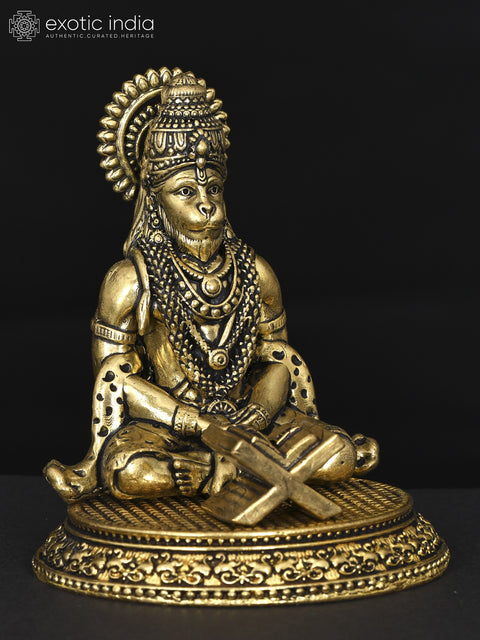 3" Small Superfine Lord Hanuman Meditating with Ram Naam Book | Brass Statue