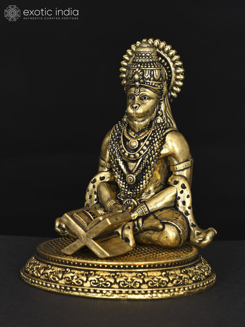 3" Small Superfine Lord Hanuman Meditating with Ram Naam Book | Brass Statue