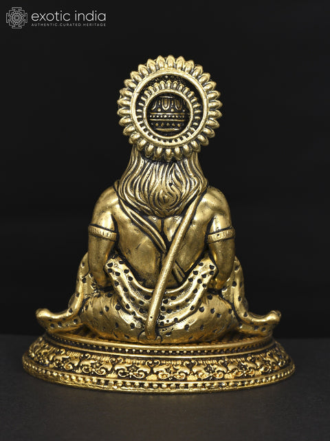3" Small Superfine Lord Hanuman Meditating with Ram Naam Book | Brass Statue