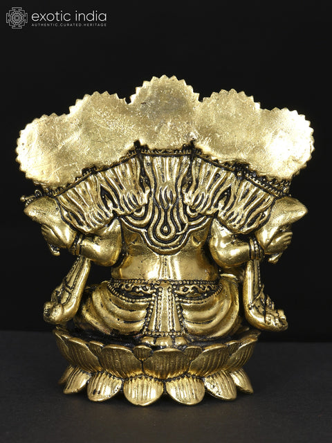 3" Small Panchamukhi Lord Ganesha Seated on Lotus | Brass Statue