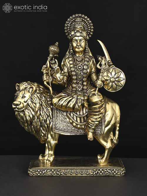 9" Handmade Sherawali Maa Goddess Durga Brass Statue