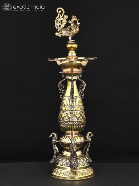 16" Superfine Designer Peacock Lamp in Brass