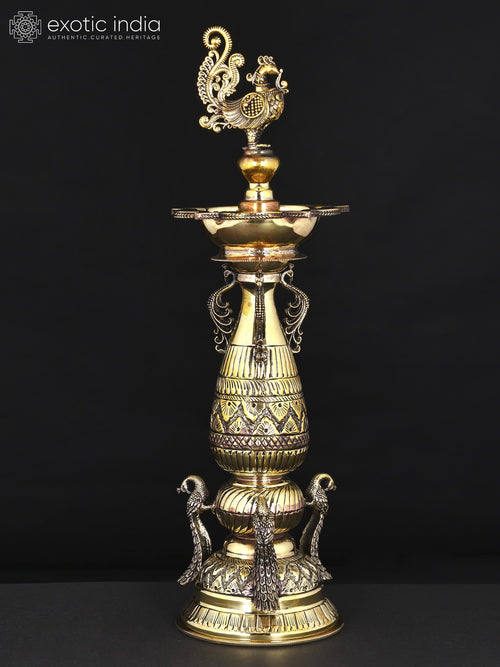 16" Handmade Brass Peacock Lamp for Home Decor