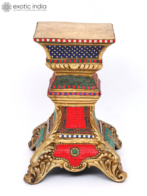 19" Designer Column Pedestal in Brass with Inlay Work
