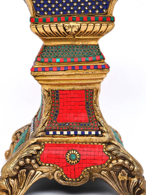 19" Designer Column Pedestal in Brass with Inlay Work