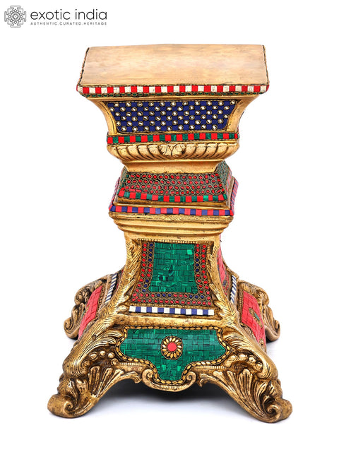 19" Designer Column Pedestal in Brass with Inlay Work