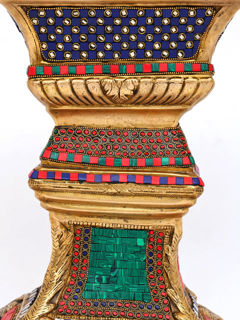 19" Designer Column Pedestal in Brass with Inlay Work