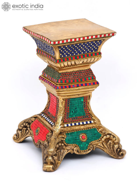 19" Designer Column Pedestal in Brass with Inlay Work
