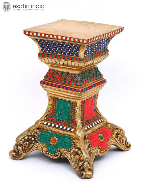19" Designer Column Pedestal in Brass with Inlay Work
