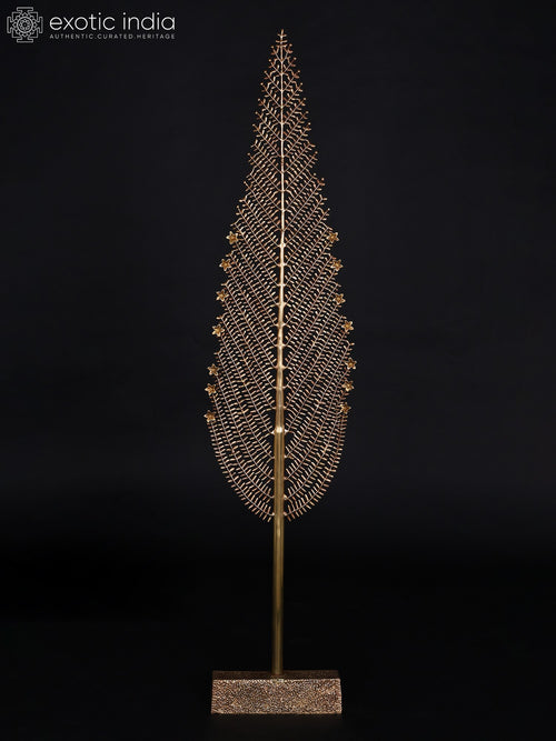 55" Big Leaves Brass Tree Statue for Home Decor