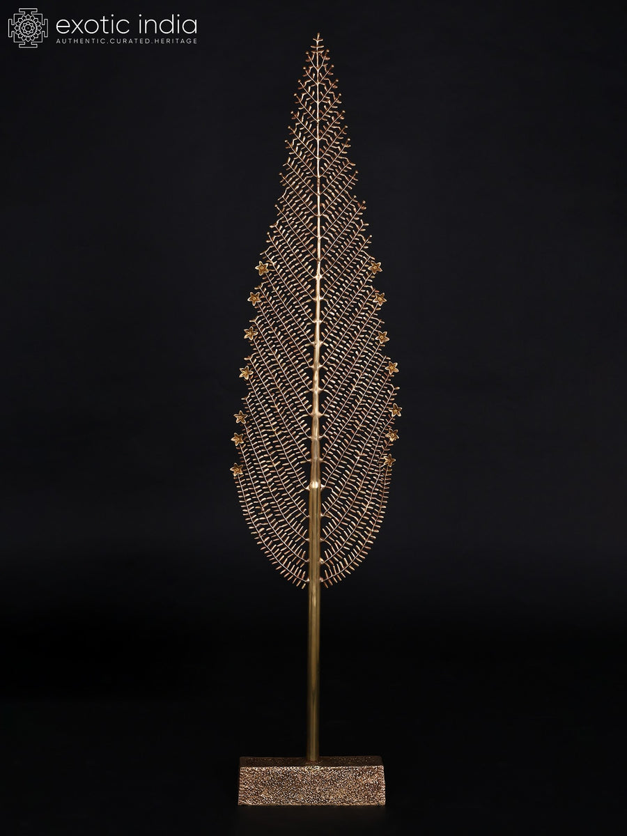 55" Big Leaves Brass Tree Statue for Home Decor