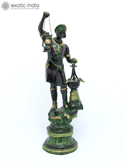 27" Brass Pirate Warrior Statue With Lantern Home Decor