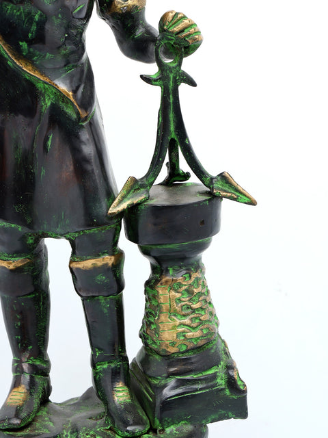 27" Brass Pirate Warrior Decor Showpiece With Lantern | Brass Statue