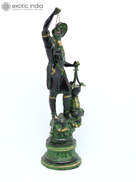 27" Brass Pirate Warrior Decor Showpiece With Lantern | Brass Statue