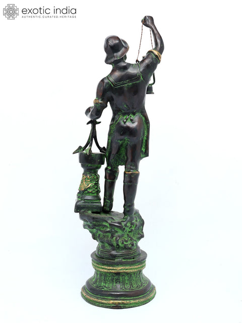 27" Brass Pirate Warrior Decor Showpiece With Lantern | Brass Statue