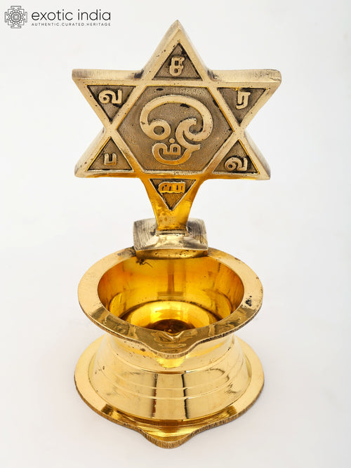 5" Handmade Om Saravana Bhava Brass Deepam Statue
