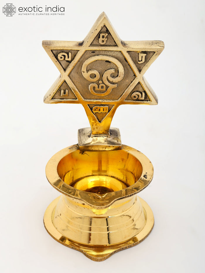 5" Handmade Om Saravana Bhava Brass Deepam Statue