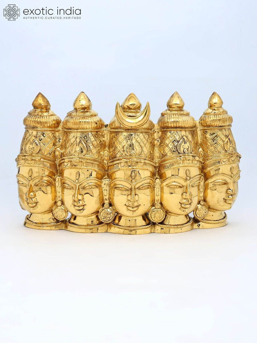 15" Five Headed Goddess Gayatri Brass Wall Hanging Statue