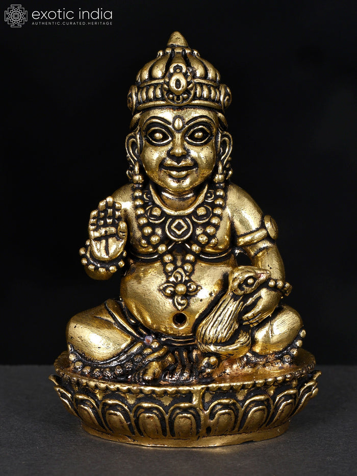 2" Handmade Brass Lord Kubera Blessing Statue