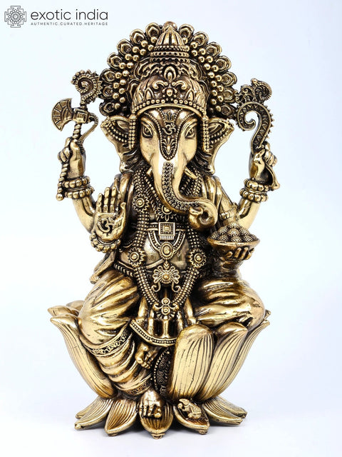 7" Superfine Blessing Ganesha - Lakshmi Pair | Brass Statues