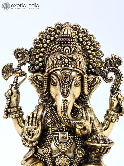 7" Superfine Blessing Ganesha - Lakshmi Pair | Brass Statues