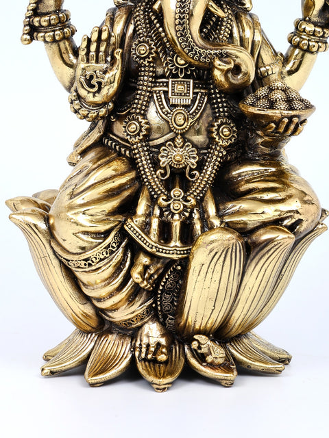 7" Superfine Blessing Ganesha - Lakshmi Pair | Brass Statues