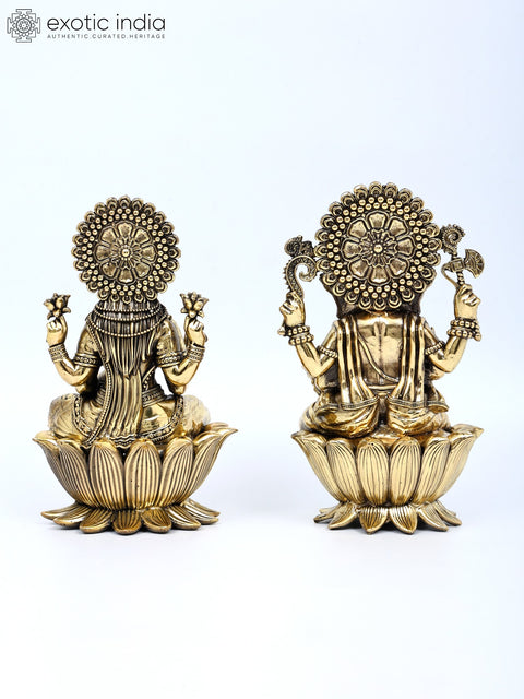 7" Superfine Blessing Ganesha - Lakshmi Pair | Brass Statues