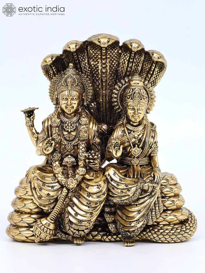5" Blessing Lakshmi Narayana on Sheshnag Brass Statue