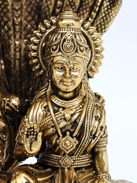 5" Small Superfine Blessing Lakshmi - Narayana Seated on Sheshnag | Brass Statue