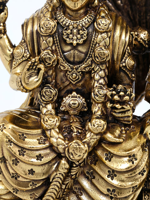 5" Small Superfine Blessing Lakshmi - Narayana Seated on Sheshnag | Brass Statue
