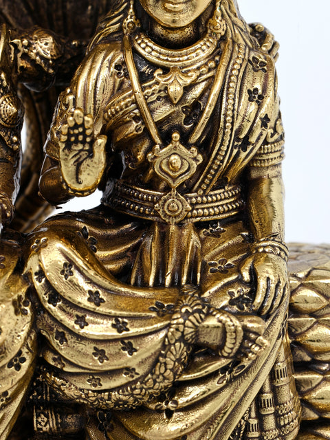 5" Small Superfine Blessing Lakshmi - Narayana Seated on Sheshnag | Brass Statue
