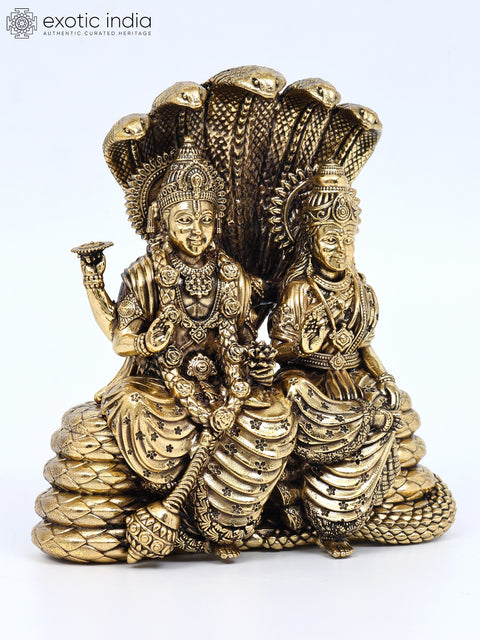 5" Small Superfine Blessing Lakshmi - Narayana Seated on Sheshnag | Brass Statue