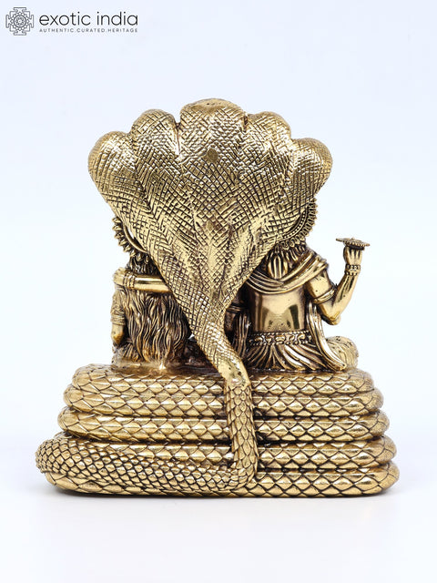 5" Small Superfine Blessing Lakshmi - Narayana Seated on Sheshnag | Brass Statue
