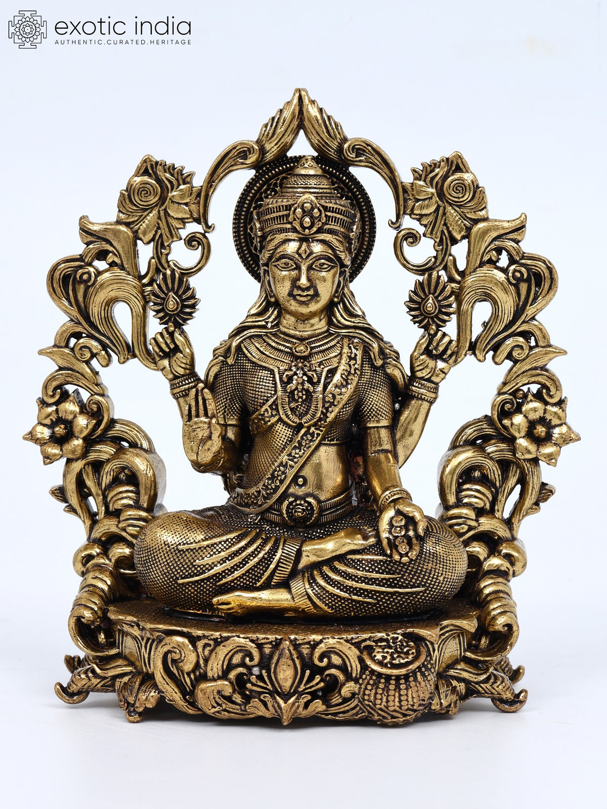 4" Small Blessing Goddess Lakshmi with Beautiful Arch | Brass Statue