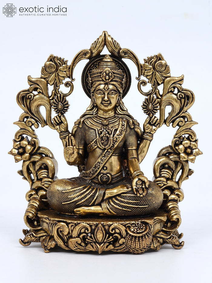 4" Small Blessing Goddess Lakshmi with Beautiful Arch | Brass Statue