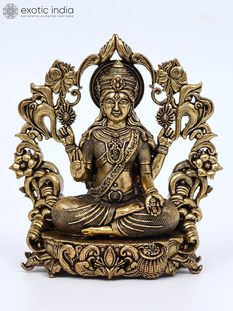 4" Blessing Goddess Lakshmi Brass Statue with Arch