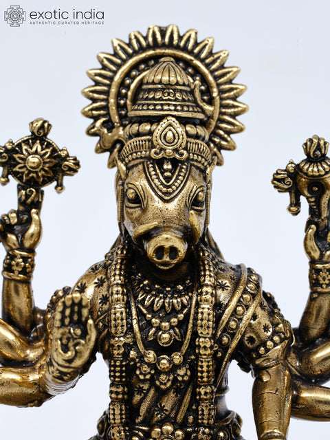 4" Small Superfine Eight Armed Sitting Goddess Varahi | Brass Statue