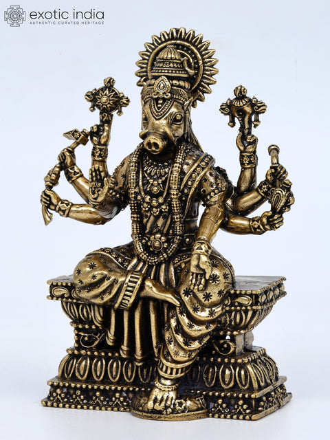4" Small Superfine Eight Armed Sitting Goddess Varahi | Brass Statue