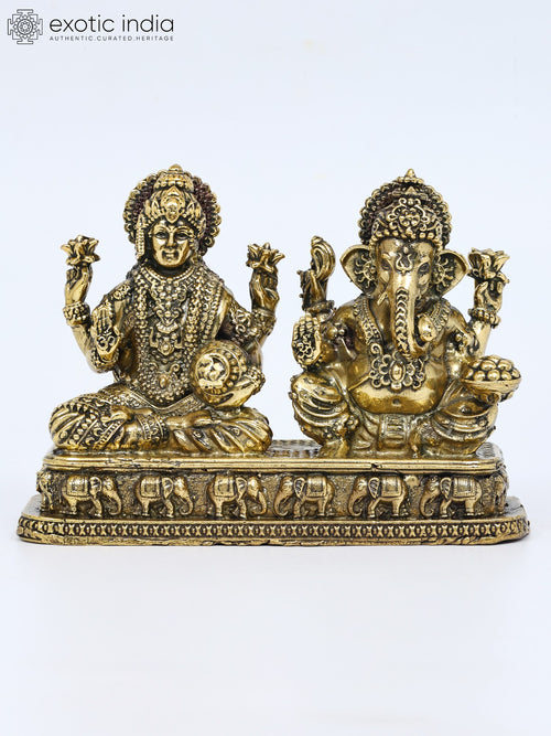 4" Handmade Lakshmi Ganesha Brass Statue Pair