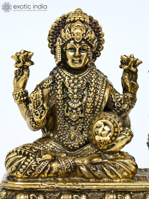 4" Small Superfine Pair of Lakshmi - Ganesha | Brass Statue