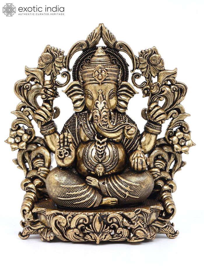 4" Chaturbhuja Lord Ganesha Brass Statue with Arch