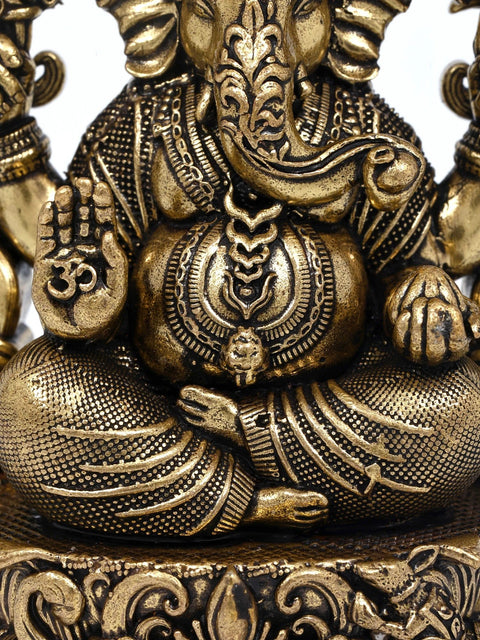 4" Chaturbhuja Lord Ganesha with Beautiful Arch | Brass Statue