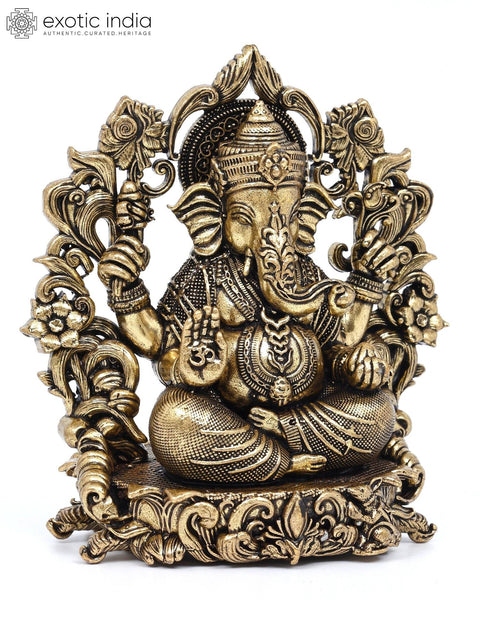 4" Chaturbhuja Lord Ganesha with Beautiful Arch | Brass Statue