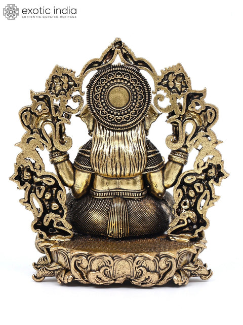 4" Chaturbhuja Lord Ganesha with Beautiful Arch | Brass Statue