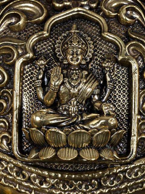 7" Superfine Divine Cow and Calf with Lakshmi Ganesha Engraving | Brass Statue