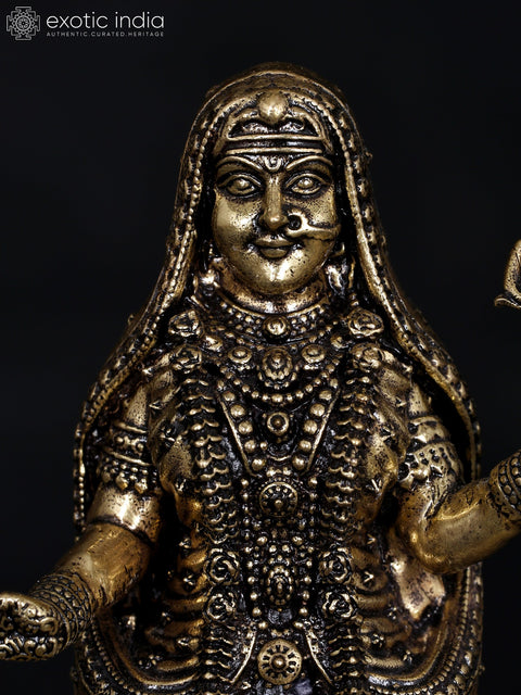 5" Small Superfine Goddess Ganga with Her Vahana Makar | Brass Statue