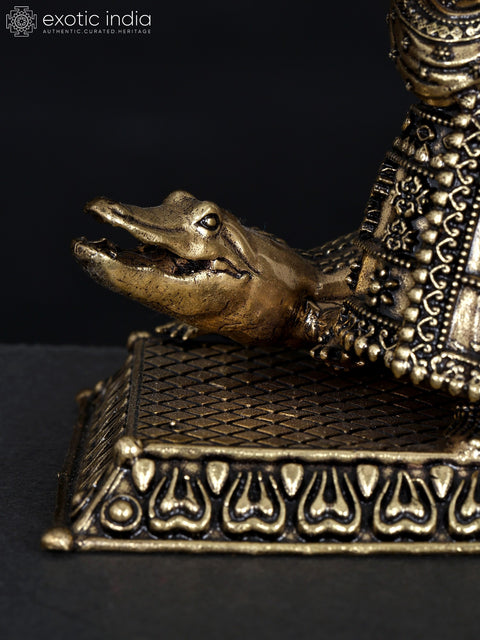 5" Small Superfine Goddess Ganga with Her Vahana Makar | Brass Statue